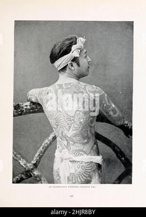 An elaborately Tattooed Japanese Man from the book '  The living races of mankind ' Vol 1 by Henry Neville Hutchinson,, editors John Walter Gregory, and Richard Lydekker, Publisher: London,  Hutchinson & co 1901 Stock Photo