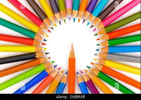 many colored pencils in abstract teamwork Stock Photo