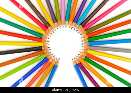 many colored pencils in abstract teamwork Stock Photo