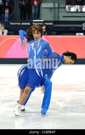 Turin Italy 2006-02-20:  Turin 2006 Olympic Winter Games, Palavela ice rink,figure skating competition for couples, Federica Faiella and Massimo Scali during the competition Stock Photo