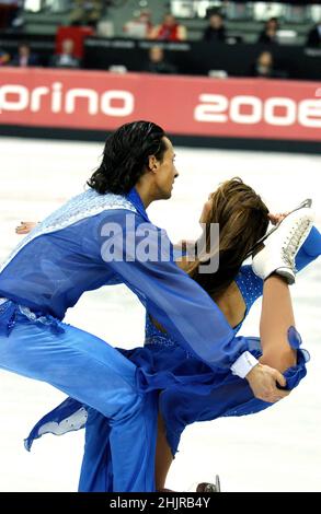 Turin Italy 2006-02-20:  Turin 2006 Olympic Winter Games, Palavela ice rink,figure skating competition for couples, Federica Faiella and Massimo Scali during the competition Stock Photo