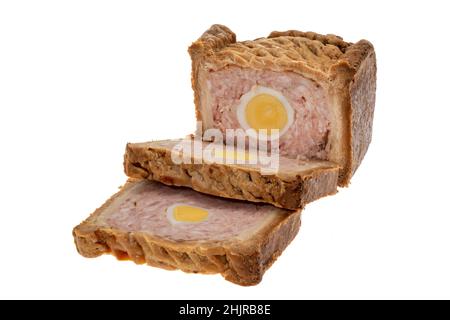 Gala pie with ham and egg - white background Stock Photo