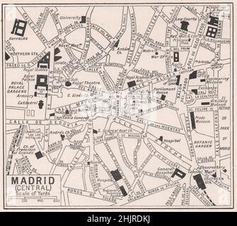 Plazas and thoroughfares of Spain's stately capital. Madrid (1923 map) Stock Photo