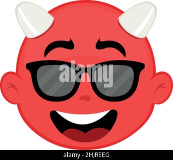 Vector illustration of the face of a cartoon devil with sunglasses Stock Vector