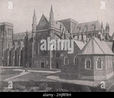 Bluestone pile of St. Patrick's Roman Catholic Cathedral. Victoria Australia. Melbourne (1923) Stock Photo