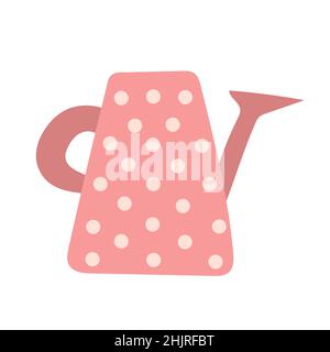 Decorated watering can or pot isolated on white background. Simple gardening tool. Flat cartoon vector illustration. Stock Vector
