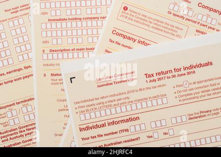 Australian annual tax return forms. Tax concept. Stock Photo