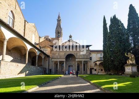 Florence, Italy. January 2022.  internal view of the large cloister of the Holy Cross in the historic center of the city Stock Photo