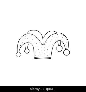 Hand drawn vector illustration of jester's hat in doodle style. Cute illustration of jester's hat on a white background in doodle style Stock Vector