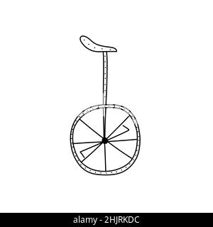 Hand drawn vector illustration of unicicle in doodle style. Cute illustration ofcircus equipment on a white background in doodle style Stock Vector