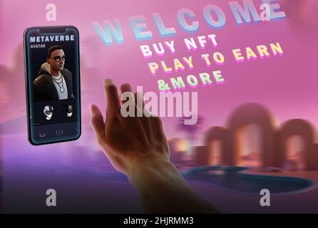 Metaverse avatar creator to enter in the virtual reality world. Network of 3D virtual worlds focused on social connection. Stock Photo