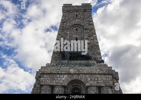 Battle of Shipka Pass Freedom Monument on Stoletov peak on Shipka Pass in Balkan Mountains range, Bulgaria Stock Photo