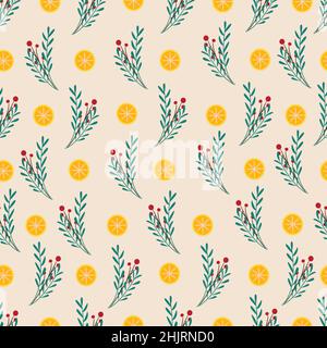 Branches with orange seamless pattern. Vector print flat cartoon style Stock Vector