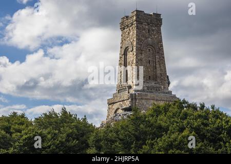 Stoletov peak with Monument of Freedom dedicated to Battle of Shipka Pass on Shipka Pass in Balkan Mountains range, Bulgaria Stock Photo