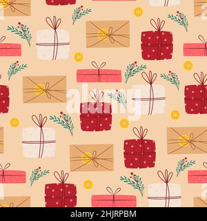 Gift boxes seamless pattern. Vector print flat cartoon style Stock Vector