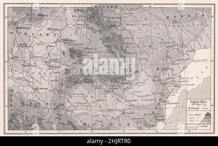 Rumania from the Dniester to the Danube and from Hungary to the Black Sea. Romania (1923 map) Stock Photo