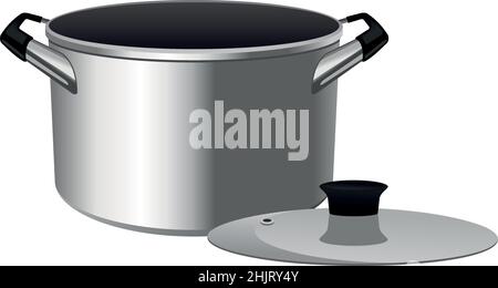 Realistic deep saucepan on a white background - Vector illustration Stock Vector