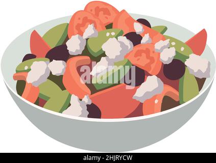 Realistic dish of Greek salad on white background - Vector illustration Stock Vector