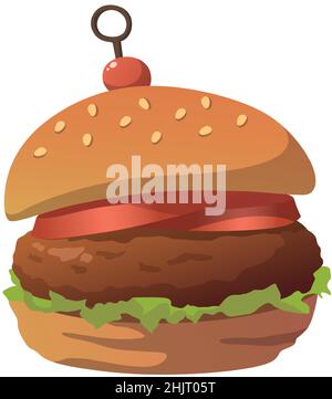 Realistic fresh big burger isolated on white background - Vector illustration Stock Vector