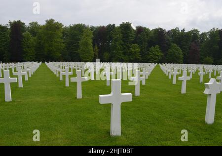 This is the Luxembourg Amercian Cemetery in Luxembourg.  It is where 5000 +soldiers and Gen.Patton were laid to rest who died during World War II. Stock Photo