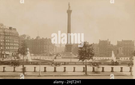 Antique circa 1890 photograph of the Trafalgar Square in the City of Westminster, Central London, England. SOURCE: ORIGINAL ALBUMEN PHOTOGRAPH Stock Photo