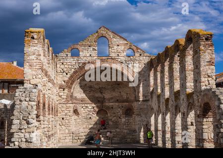 Ruins of Church of Saint Sofia also called Old Bishopric in Nesebar resort on the Black Sea coast, located in Burgas Province, Bulgaria Stock Photo