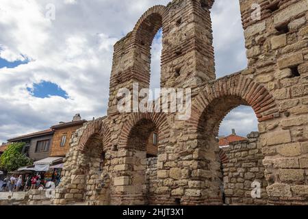 Ruins of Church of Saint Sofia also called Old Bishopric in Nesebar resort on the Black Sea coast, located in Burgas Province, Bulgaria Stock Photo