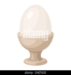Illustration of soft boiled chicken egg in holder. Image for food and agricultural industries. Stock Vector