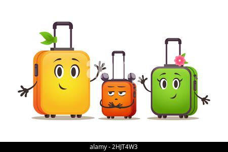 Small set of family baggage. Travel bags on trip. Suitcases group in different colors Stock Vector