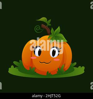 Single colorful pumpkin illustration. Big Autumn cartoon vegetable character. Stock Vector