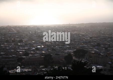 The Outer Sunset area of San Francisco during a summer Ocean sunset in California Stock Photo