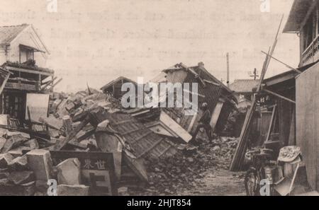 Japan Earthquake 1923: A remembrance of the dreadful earthquake a gruesome sight at Hinode in the town of Misaki in Miura Peninsula Stock Photo