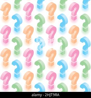 Childrens Quiz Isometric Background. Multicolor Question Marks Seamless Vector Pattern. Stock Vector