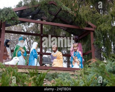 Outdoor Christmas Nativity Scene Stock Photo