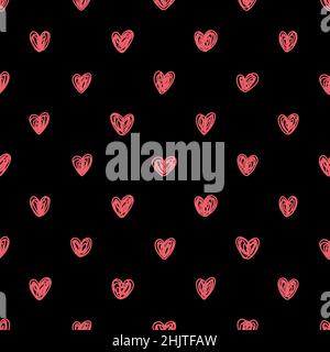 Seamless pattern with hand-drawn hearts. Black and white sketchy background for wrapping paper, fabrics, wallpapers, postcards and more. Stock Vector