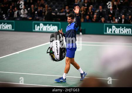 Novak Djokovic of Serbia salutes the audience during the Rolex Paris Masters 2021, ATP Masters 1000 tennis tournament, on November 2, 2021 at Accor Ar Stock Photo