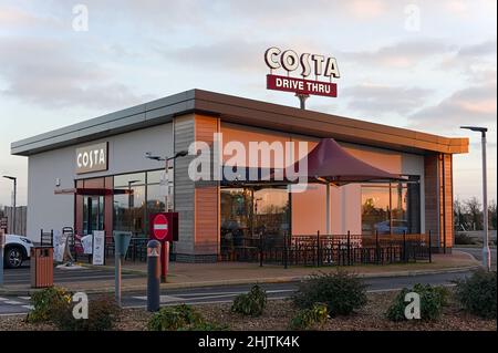 A COSTA drive-thru at sundown in part of the new quadrant development in Wyberton. near Boston Stock Photo