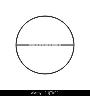 Circle divided in 2 segments isolated on white background. Pie or pizza round shape cut in two equal slices in outline style. Simple business chart example. Vector linear illustration Stock Vector