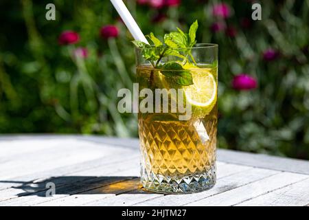 cold drink served in the garden Stock Photo