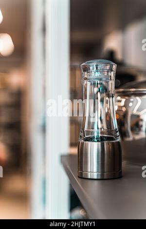 Pepper and salt grinder shaker glass mill luxury stainless steel modern Stock Photo