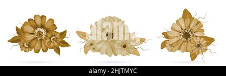 Set of dry flower bouquet autumn watercolor isolated on white background Stock Vector