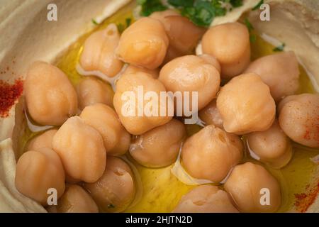 homemade hummus with chickpeas with oil Stock Photo