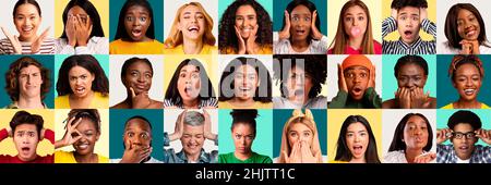 Set of multiethnic people expressing various emotions and feelings Stock Photo