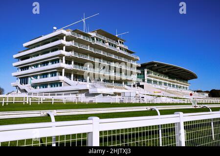 Epsom Grandstand (Queen's Stand and Duchess's Stand) on Epsom Downs Racecourse (Home of The Derby), Tattenham Corner, Epsom, Surrey, England, UK Stock Photo