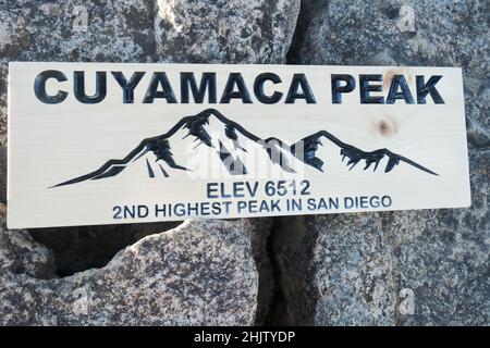 Cuyamaca Mountain Peak Summit Table. At 6512 Feet it is second highest in San Diego County, after Hot Springs Mountain in Warner Springs California Stock Photo