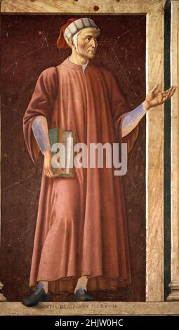 Mural of Dante in the Uffizi, Florence, by Andrea del Castagno, c. 1450 Stock Photo