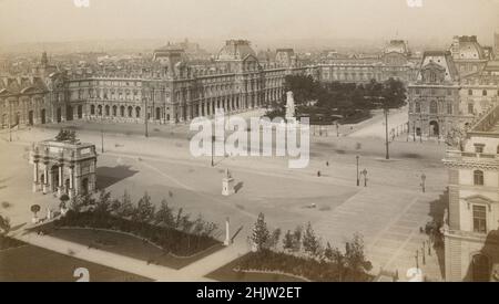 Antique circa 1890 photograph of the courtyard of the Louvre Museum in Paris, France. SOURCE: ORIGINAL ALBUMEN PHOTOGRAPH Stock Photo