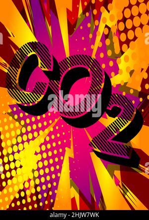 CO2. Comic book word text on abstract comics background. Retro pop art style illustration. CO2 emissions emission Carbon dioxide air pollution reducti Stock Vector