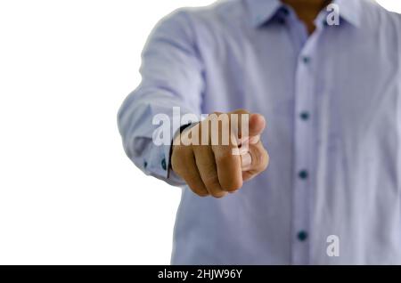 business man hand pointing fingers on white background.Clipping path Stock Photo