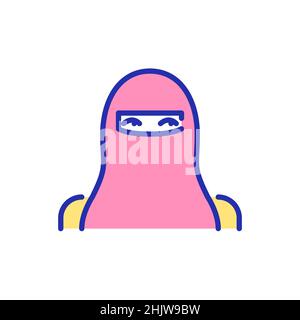 Woman wearing a niqab. Pixel perfect, editable stroke colorful avatar icon Stock Vector